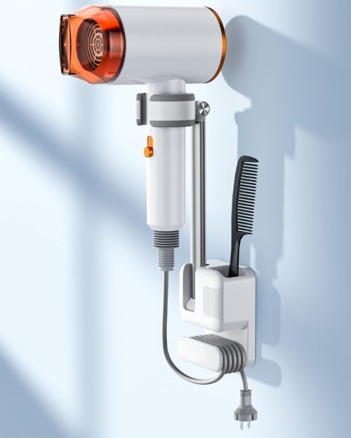 Hair Dryer Holder Hands Free Blow Dryer Holder Wall Mounted, Universal Hairdryer Holder for Bathroom